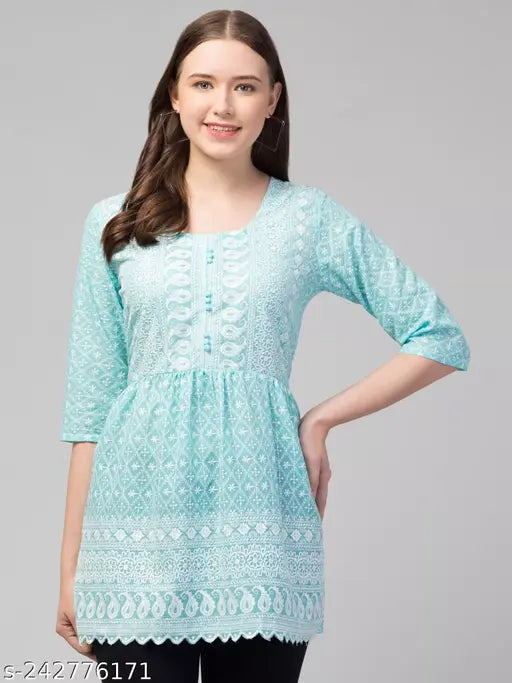 STLYISH CHIKAN SHORT KURTI FOR GIRLS/WOMEN