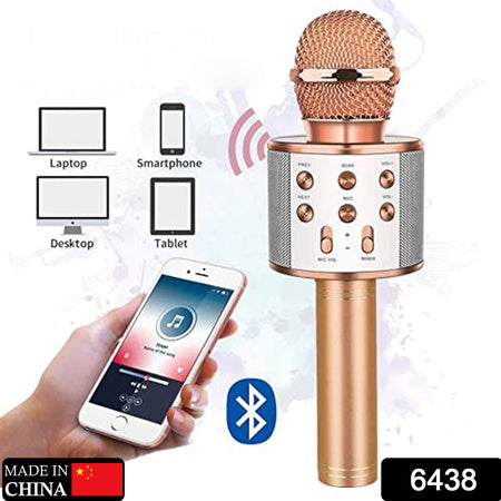 6438 Wireless Bluetooth Recording Condenser Handheld Microphone Bluetooth Speaker Audio Recording Karaoke With Mic (Multicolor 1 Pc)