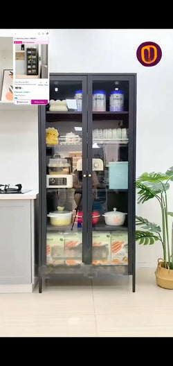 6 Tier 63" Kitchen Appliance Storage,Appliance Cabinet,Bakers Rack with Doors with Transparent Flap Door Design Kitchen Storage Shelves,Microwave Stand for Dining Room Black