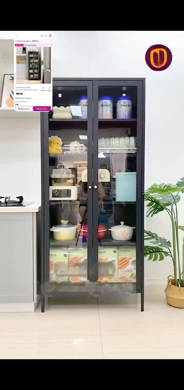 6 Tier 63" Kitchen Appliance Storage,Appliance Cabinet,Bakers Rack with Doors with Transparent Flap Door Design Kitchen Storage Shelves,Microwave Stand for Dining Room Black