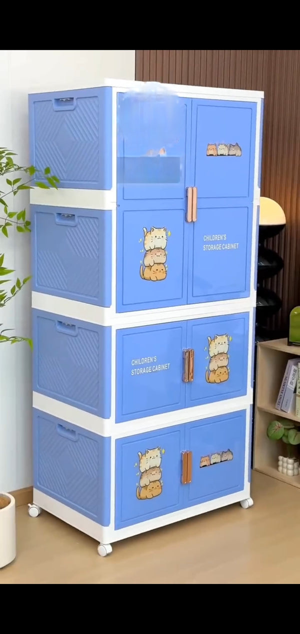 Classic Furniture Liberty Large Plastic Wardrobe 1 Top, 1 Bottom, 8 Back Panel, 8 Side Panel, 8 Front Panel | Closet | Cabinet | 2 Back Connector, 4 Side Connector, 8  Shelfs, 8 Door Connector With Handles Shoe Rack For Home and Office