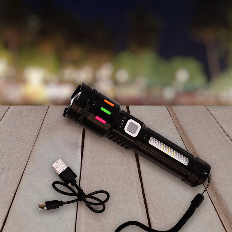 Led Torch High Lumens Fast Charging Flashlight  Torch With Far  Near Zoom (1 Pc)