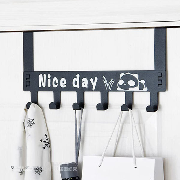 8536 Heavy-duty Carbon Steel Cartoon Nice Day Over Door Hook Hanger Rack Towel Hanger Removable Door Hook Coat Scarf Cloths Hanger (1 Pc  6 Hook)