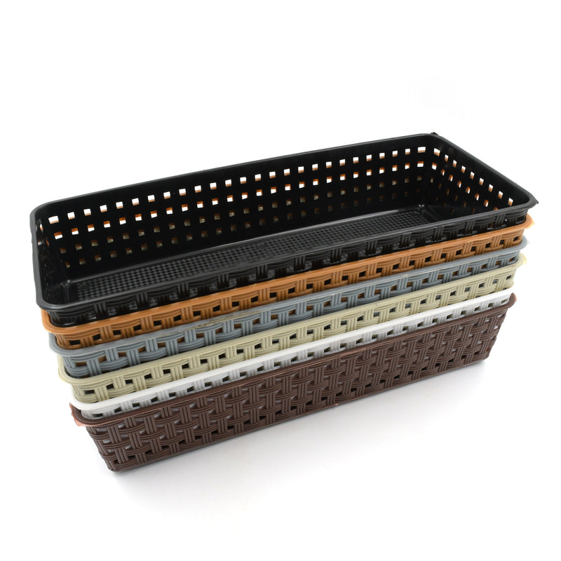 8787 Plastic Multipurpose Desk Organizer Tray Office Drawer Dividers Storage Bins For Kitchen Bathroom Office Makeup Bedroom Dresser Craft Basket Rack Multicolour (6 Pcs Set)