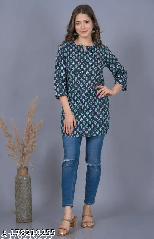 Women's Cotton Jaipuri printed short Kurti