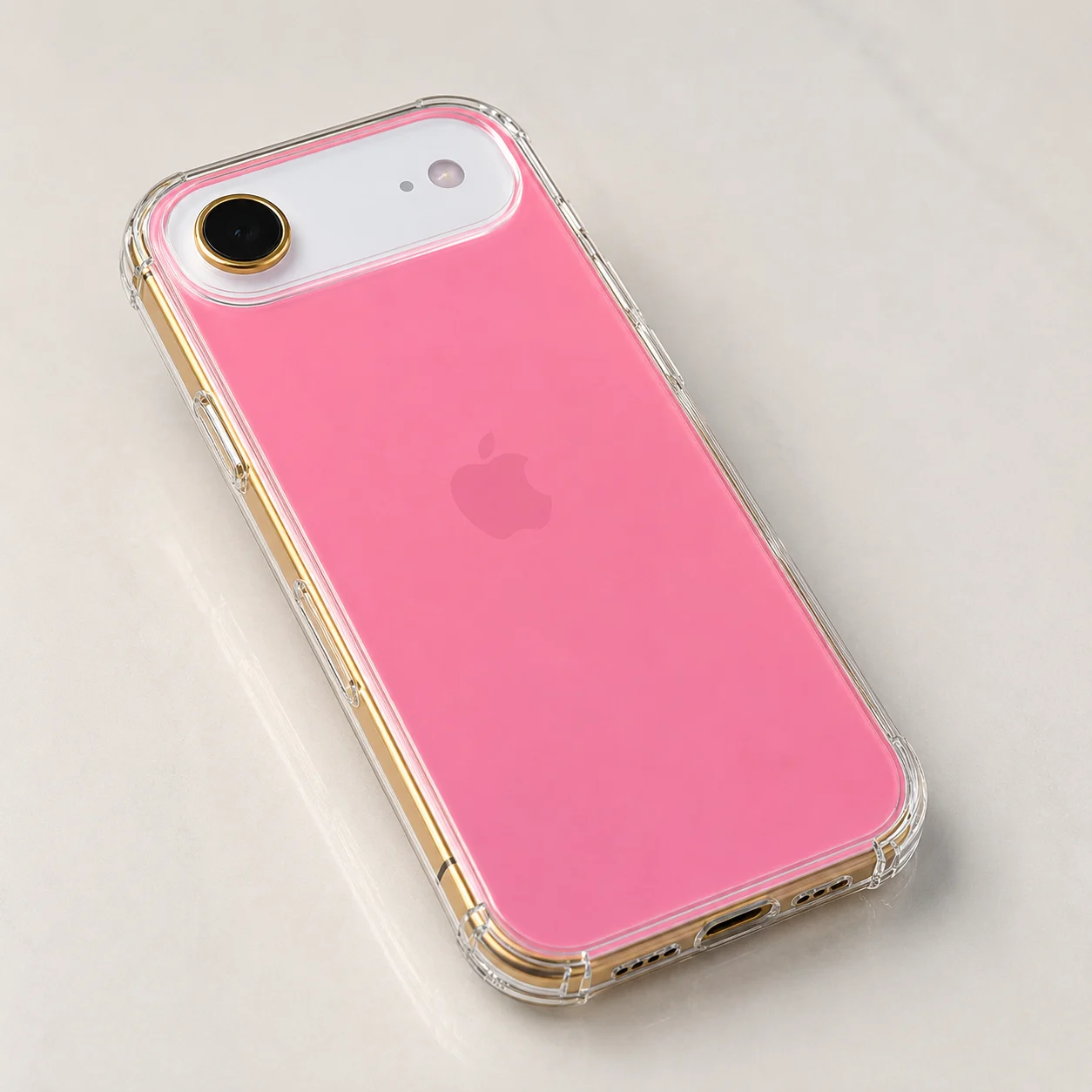 Blush Pink Single-Camera Smartphone with Glossy Finish & Protective Case