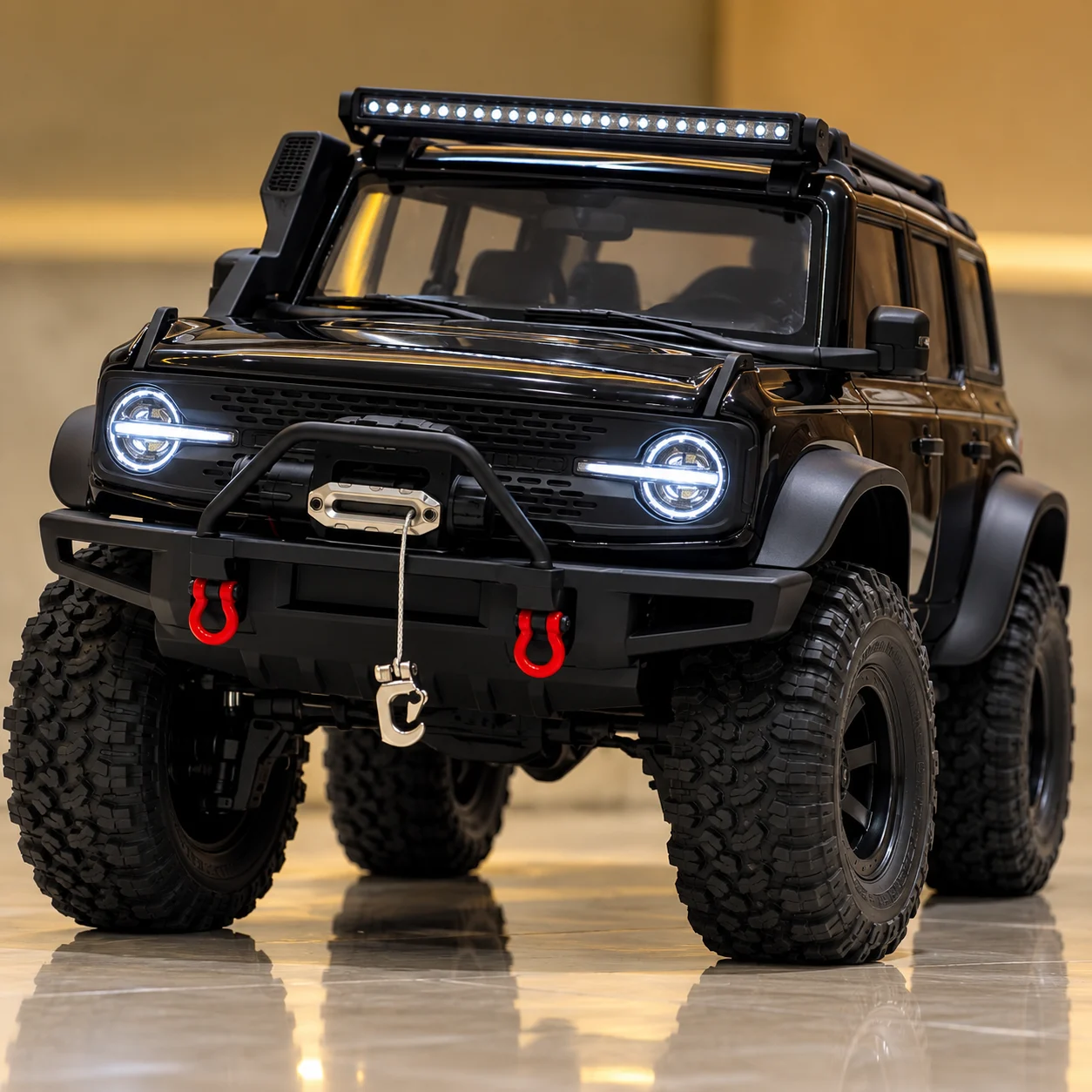 Black Off-Road RC Jeep with LED Light Bar & Winch