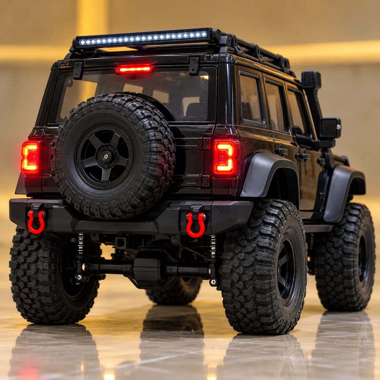 Black Off-Road RC Jeep with LED Light Bar & Winch