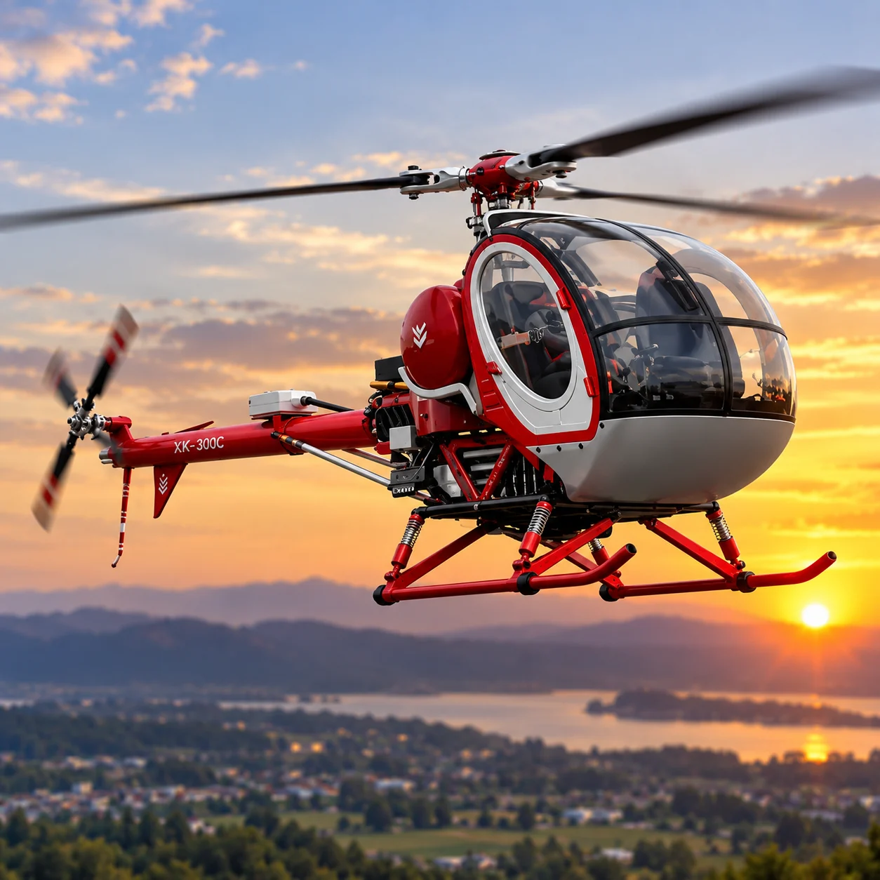 Red & Silver RC Helicopter with Realistic Cockpit & Remote Control