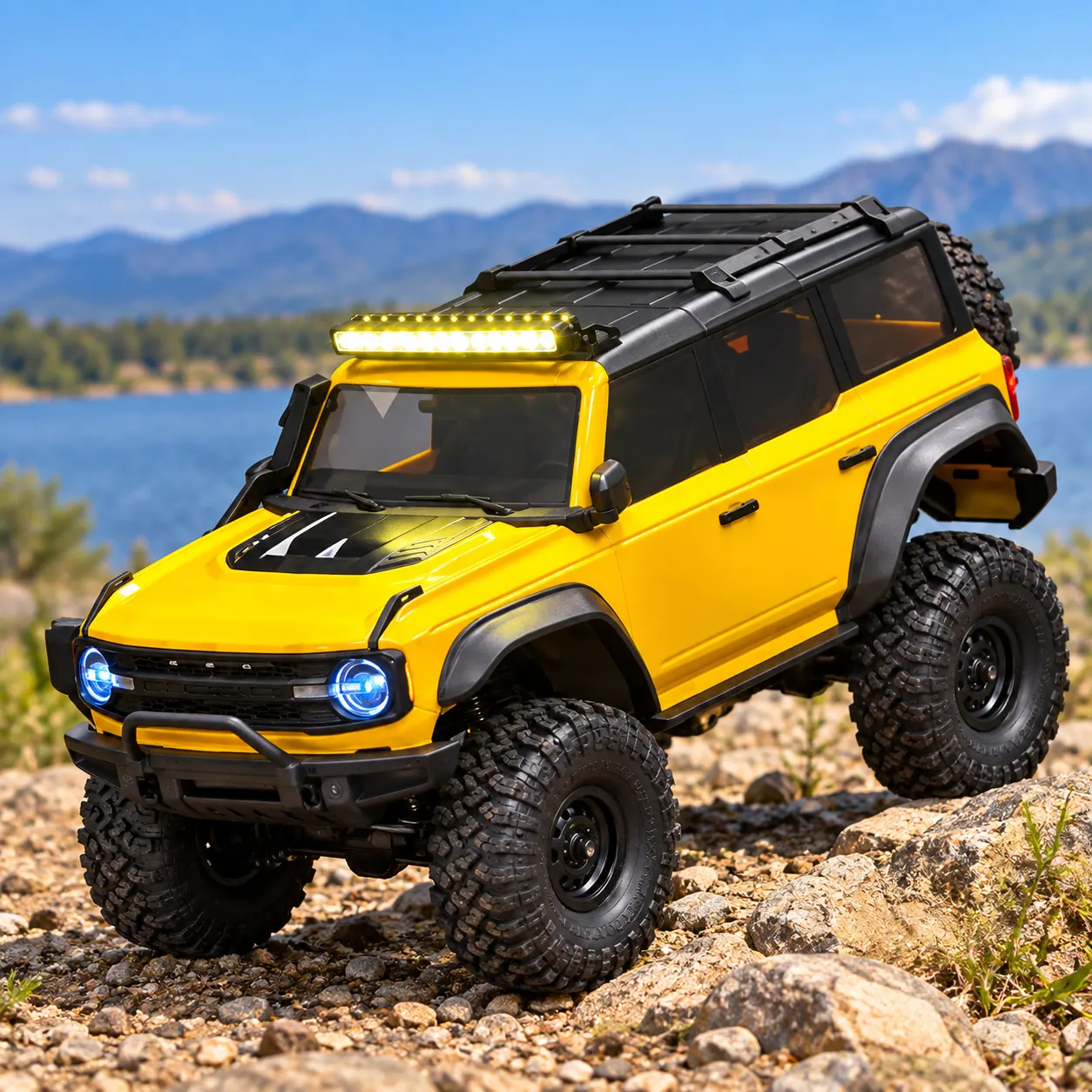 Yellow Trailblazer RC Off-Road Car with LED Lights & Remote Control