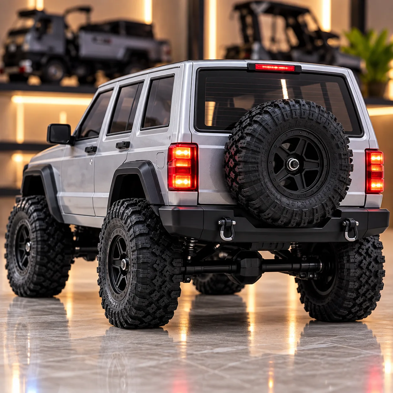 Grey Trail-Ready RC Jeep with Bright LED Headlights & Remote Control