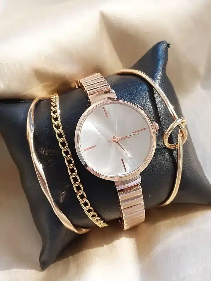 Women's Rose Gold Watch & Bracelet Set