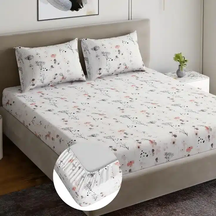 Floral Printed Fitted Bedsheet Set