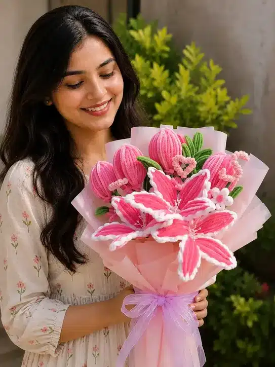 Pink Lily Knitted Bouquet
