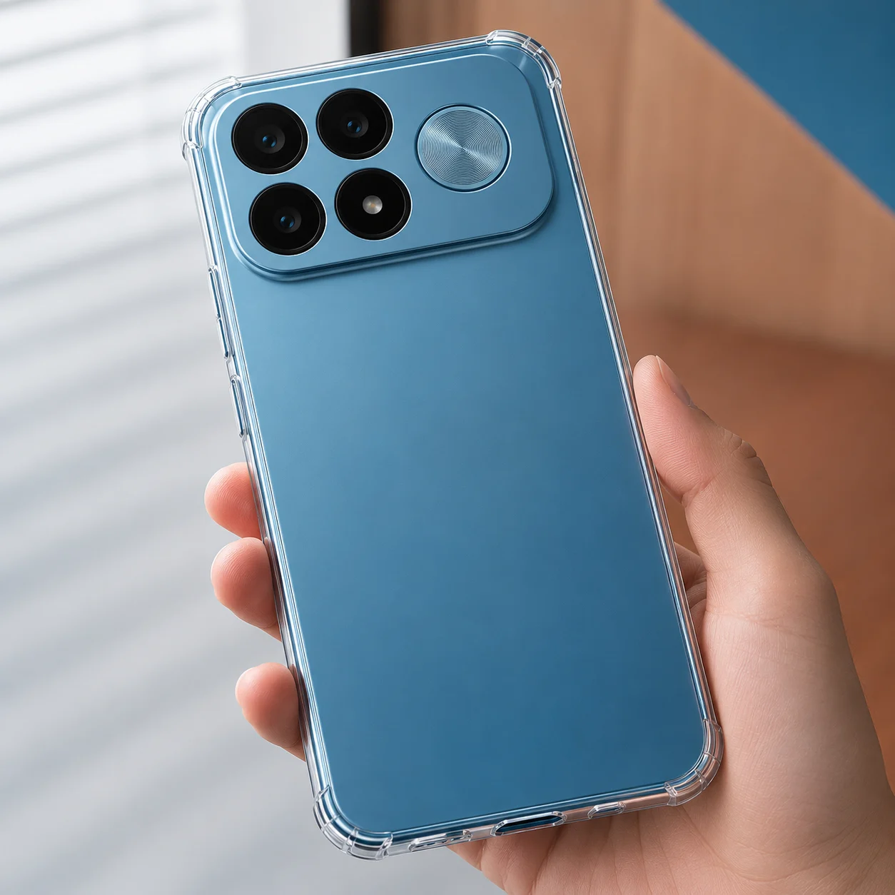 Ocean Blue Quad-Lens Smartphone with Protective Case