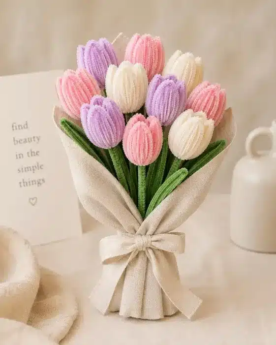 Pastel Knitted Tulip Bouquet