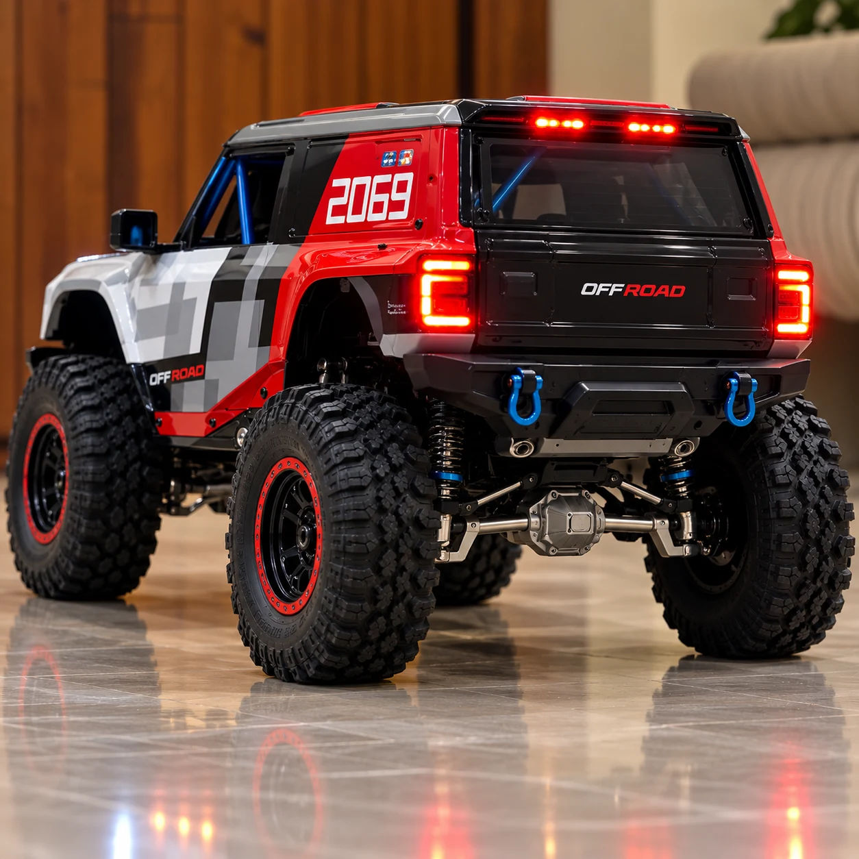 Black & Red Off-Road RC Truck with Dual LED Light Bars